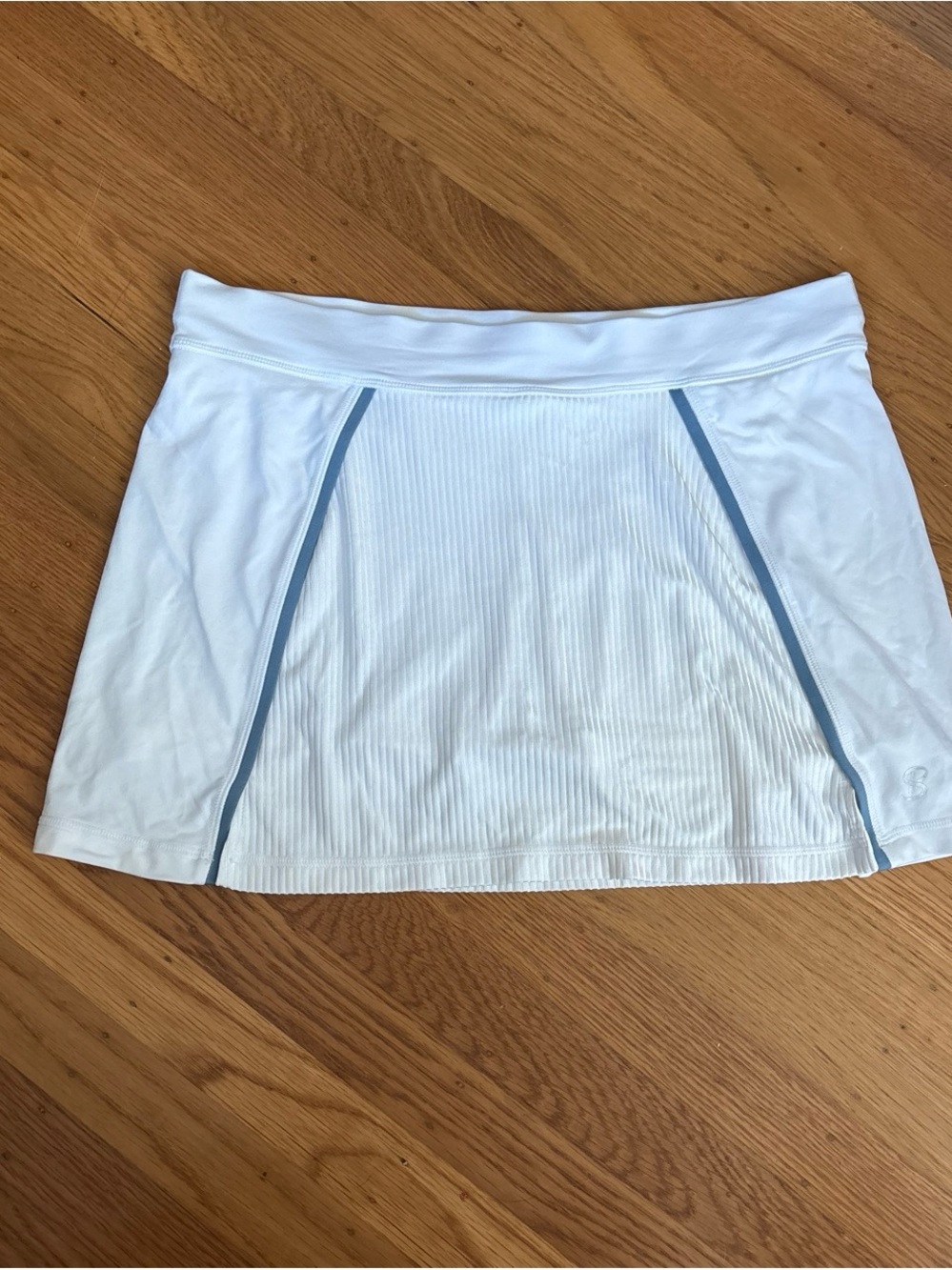 White Women's Athletic Skirt with Light Blue Trim